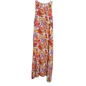 Natural Life Maxi Dress Floral Print White Pink Yellow Orange Purple L XL